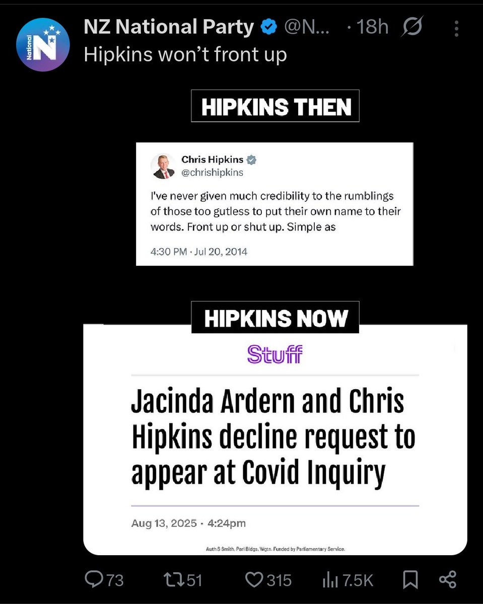 Pretty obvious this drummed up panic about Hipkins refusing to repeat what he's already said to the Royal Commission is a diversion tactic from the government's terrible poll results.