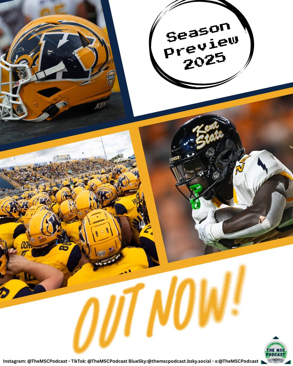 TheMSCPodcast's tweet image. Hey hey @KentStFootball!

Our season preview is LIVE!

We break down what is in store for the 2025 edition of the Golden Flashes!

Check it out, #KentState fans!  #MACtion #HAB1TS   

Amazon: tinyurl.com/MSC
AmazonSpotify: tinyurl.com/TheMSC
SpotifyApple: