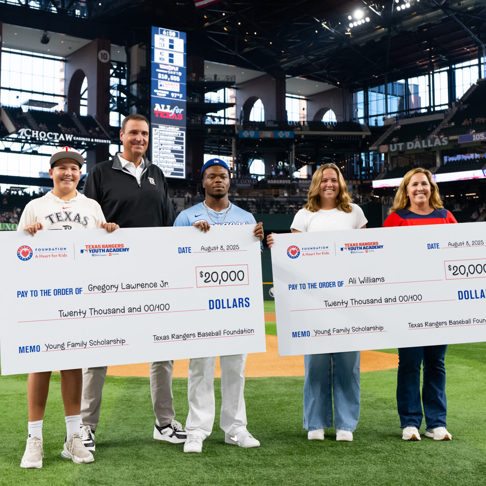 RangersCare's tweet image. Last Friday, Texas Rangers President of Baseball Operations Chris Young and his wife, Liz Young, awarded a $20,000 scholarship to one baseball player and one softball player from the Texas Rangers Youth Academy as part of the Young Family Scholarships!