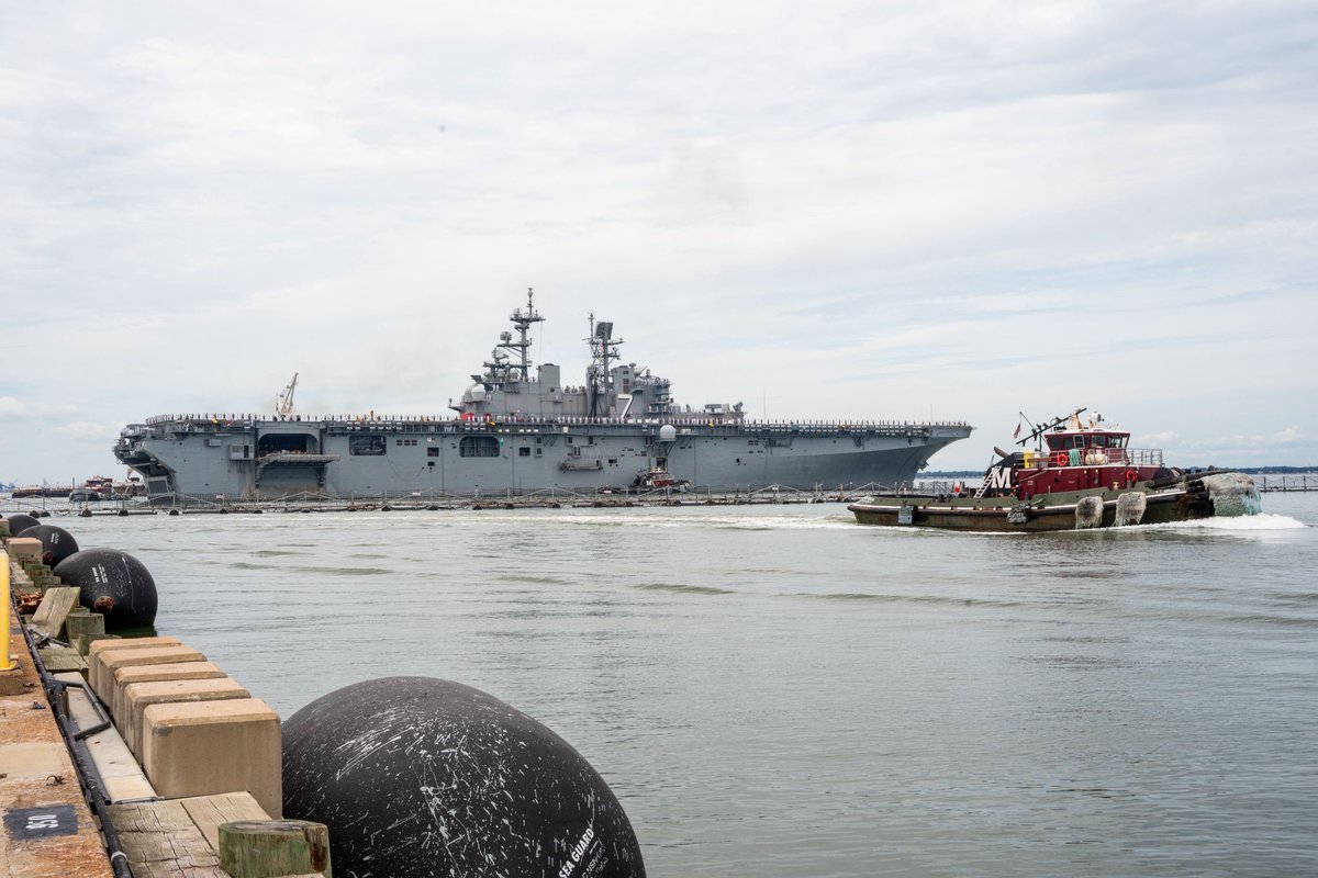 US2ndFleet's tweet photo. Fair winds and following seas, USS Iwo Jima
The Wasp-class amphibious assault ship USS Iwo Jima (LHD 7) departed Naval Station Norfolk for a regularly-scheduled deployment, Aug. 14, 2025.
#deployment #Ready2Fight #LHD7 https://t.co/NoQM21lOgz