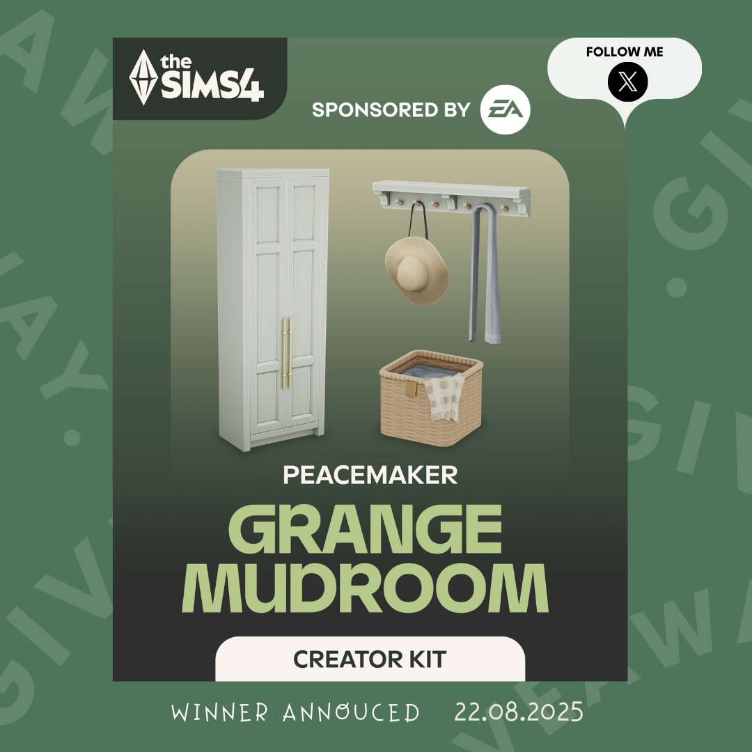 rusticsims's tweet photo. THE SIMS 4  GIVEAWAY  #GrangeMudroom by
@Peacemaker_ic ❤️

WIN A ONE code 🚻(PC/EA app) for #thesims4    thanks to #EACreatorNetWork 

RULES: 
🛋️FOLLOW ME,LIKE,RT  IN X  
🛋️COMMENT :  a gif  by hallfways aesthetics

Winner Annouced 22.08.2025  
Good luck ! #thesims4creatorkits https://t.co/eZkA14BJOV
