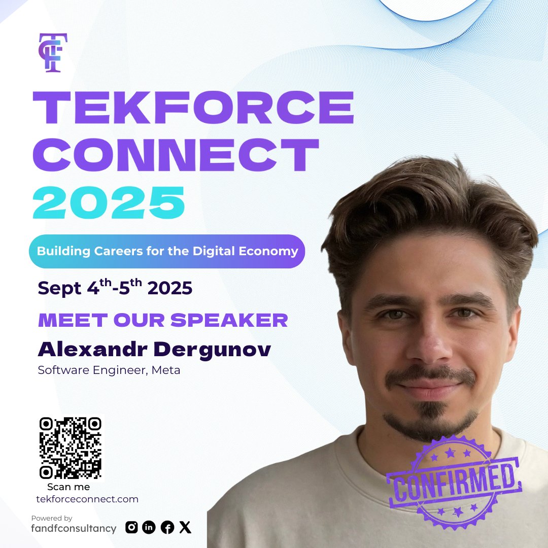 🚨 TFC 2025 SPEAKER ALERT 🚨

Meet Alexandr Dergunov, Senior Software Engineer at Meta, live at TekForce Connect 2025. 🌍
📅 September 4–5, 2025
🌐 Register: tekforceconnect.com/register
Or comment “TFC” to get your free pass.
TFC 2025 — voices that matter.

#TFC2025