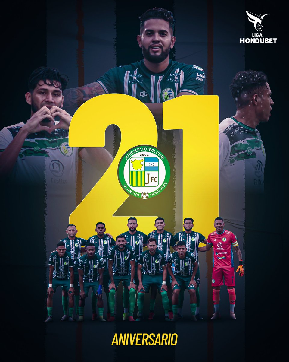¡FELIZ 21 ANIVERSARIO JUTICALPA FÚTBOL CLUB! 🦞

Hoy 14 de agosto, Juticalpa Fútbol Club celebra 21 años de pasión y entrega. La Liga Hondubet felicita a la afición, jugadores, cuerpo técnico, personal administrativo y junta directiva del club.