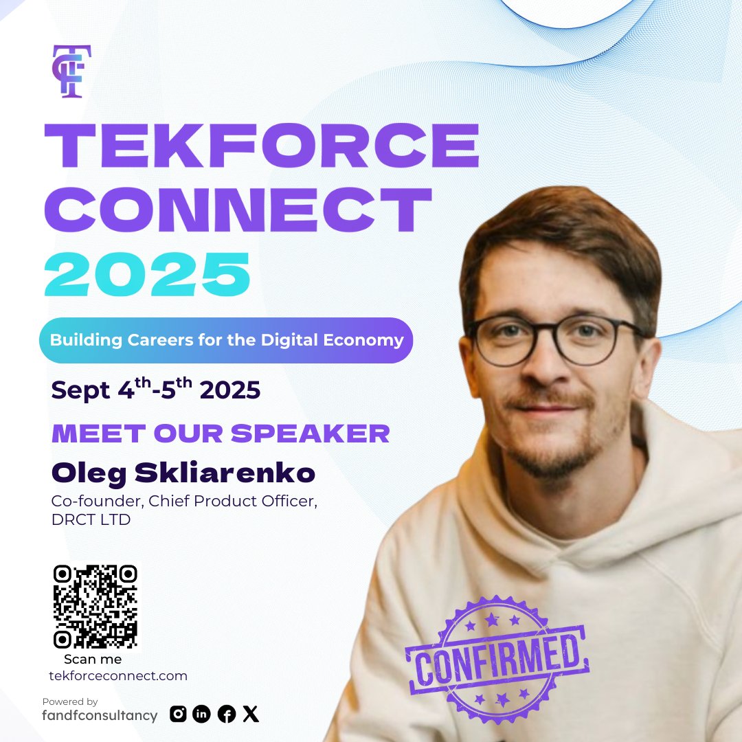 🚨 TFC 2025 SPEAKER ALERT 🚨

Oleg Skliarenko, Co-Founder &amp; CPO at DRCT Ltd, joins TekForce Connect 2025! 🌍
📅 4–5 Sept 2025
🌐 tekforceconnect.com/register | Comment “TFC”
#TFC2025 #TekForceConnect #OlegSkliarenko #ProductLeadership #TechInnovation #2025Conference
