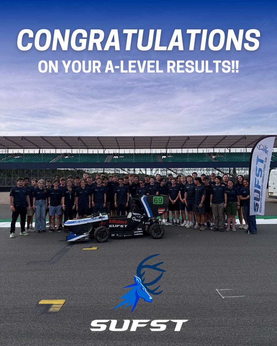 Congratulations🎉to everyone who got their A-Level results today - we hope you all got what you wanted!

Interested in joining SUFST this September? Keep an eye on our socials - we'll be sharing details on how you can get involved soon!

#formulastudent #uniofsouthampton #alevels