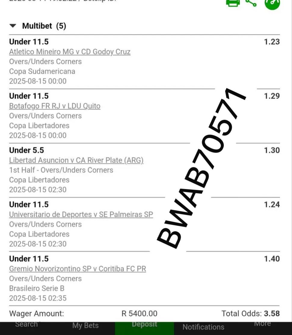 Under 12 corners full time. 3.5 odds 

BWAB70571