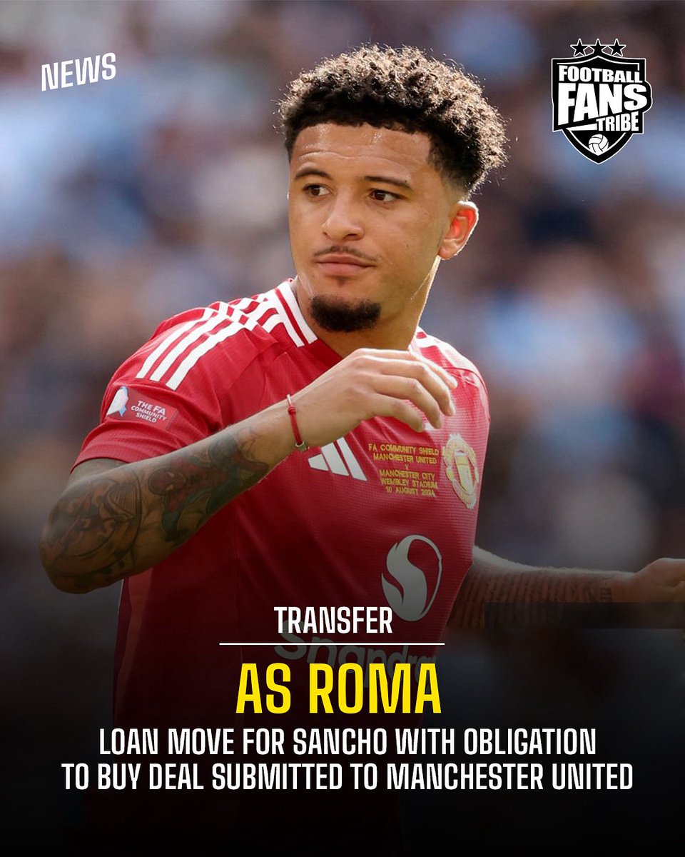 FansTribeHQ's tweet image. Jadon Sancho may just be on his way to AS Roma  on loan from Manchester United with an obligation to buy worth £20M as the proposal

#sancho #jadonsancho #manchesterunited #asroma