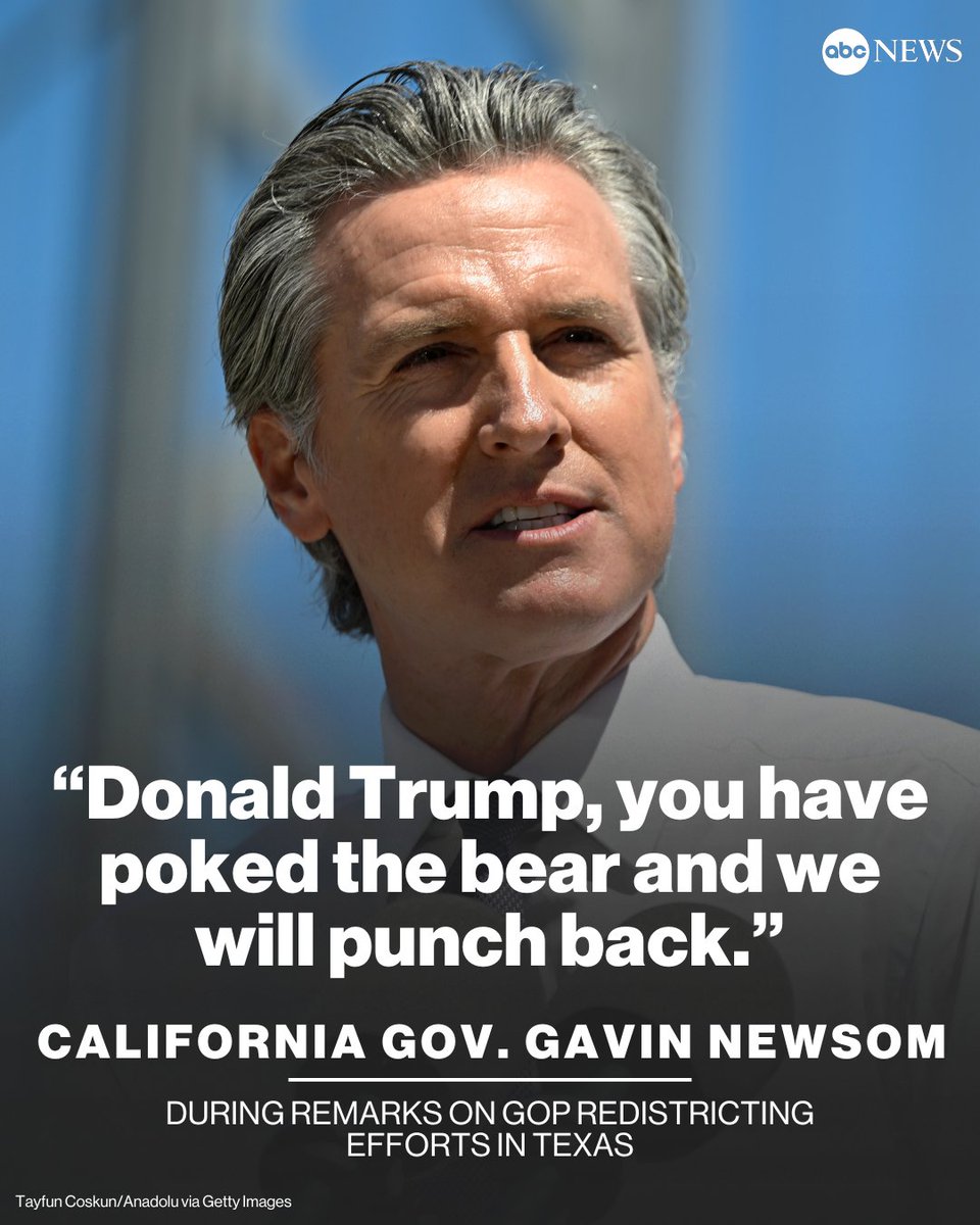 BREAKING: California Gov. Gavin Newsom announced that he is moving forward with putting proposed new congressional maps for the state on the ballot on a Nov. 4 special election in an attempt to "punch back" Republican mid-decade redistricting in Texas. abcnews.link/WP6cZQd