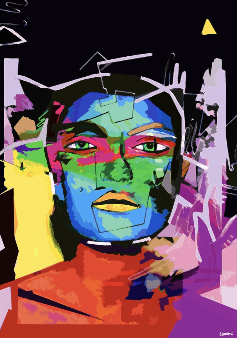 Paul(a). Mixed media painting i made in 2013. Now that the work is standing in my house since i have moved all my artworks here recently, i am thinking i shoukd have titled it "Jesus" :)

Maybe paul(a) is still good. Playing with the man / woman thing, long before it became a hyp