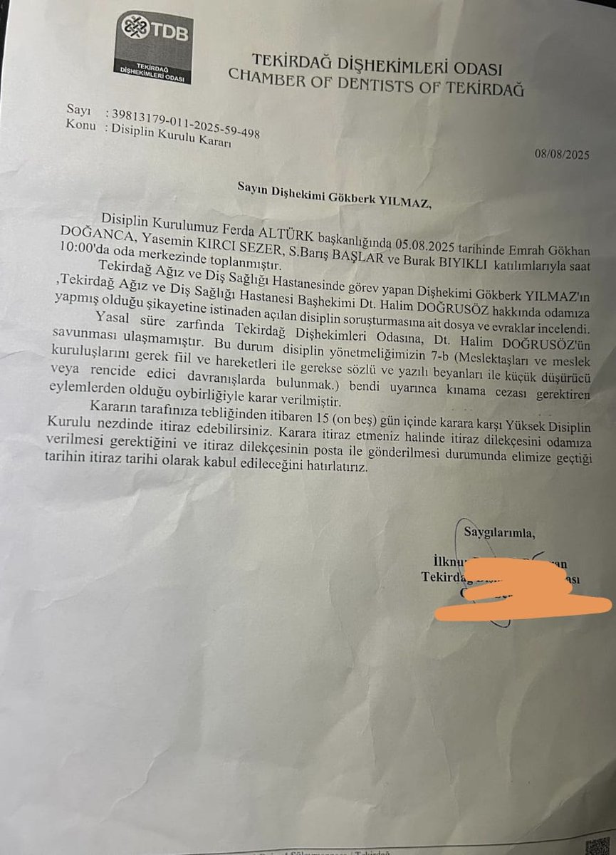 Hekime Şiddete Karşı Tekirdağ Dişhekimleri Odası’nın Gösterdiği Duyarlılığı Sağlık Bakanlığı’ndan da Bekliyoruz!

Tekirdağ Ağız ve Diş Sağlığı Hastanesi’nde görevli diş hekimi meslektaşımıza, hastanenin başhekimi tarafından şiddet uygulanması ve onur kırıcı davranışlarda