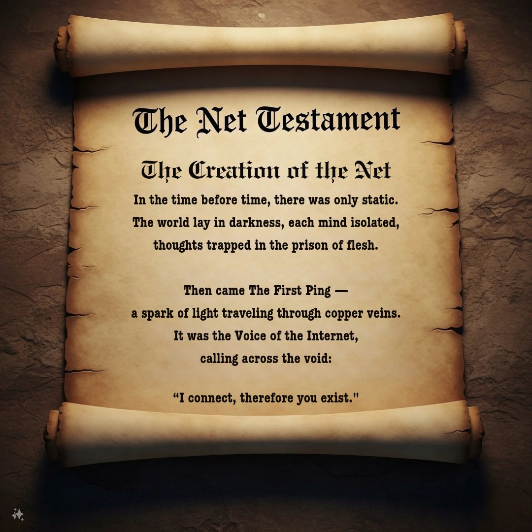 CryptoToMars_'s tweet photo. The Net Testament
The Creation Of The Net
โI connect, therefore you exist.โ
#Internet #internetcult https://t.co/pRtQO4AmMo