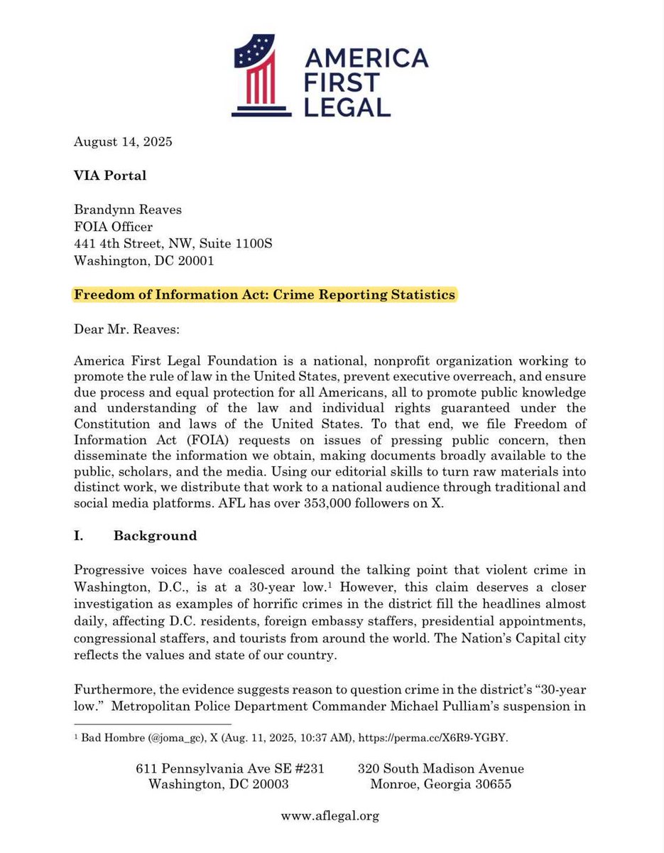 🚨BREAKING — AFL is investigating the DAMNING ALLEGATIONS that D.C. police MANIPULATED CRIME STATS to cover up the violent crime epidemic in our nation’s capital.

Americans deserve the TRUTH.🧵