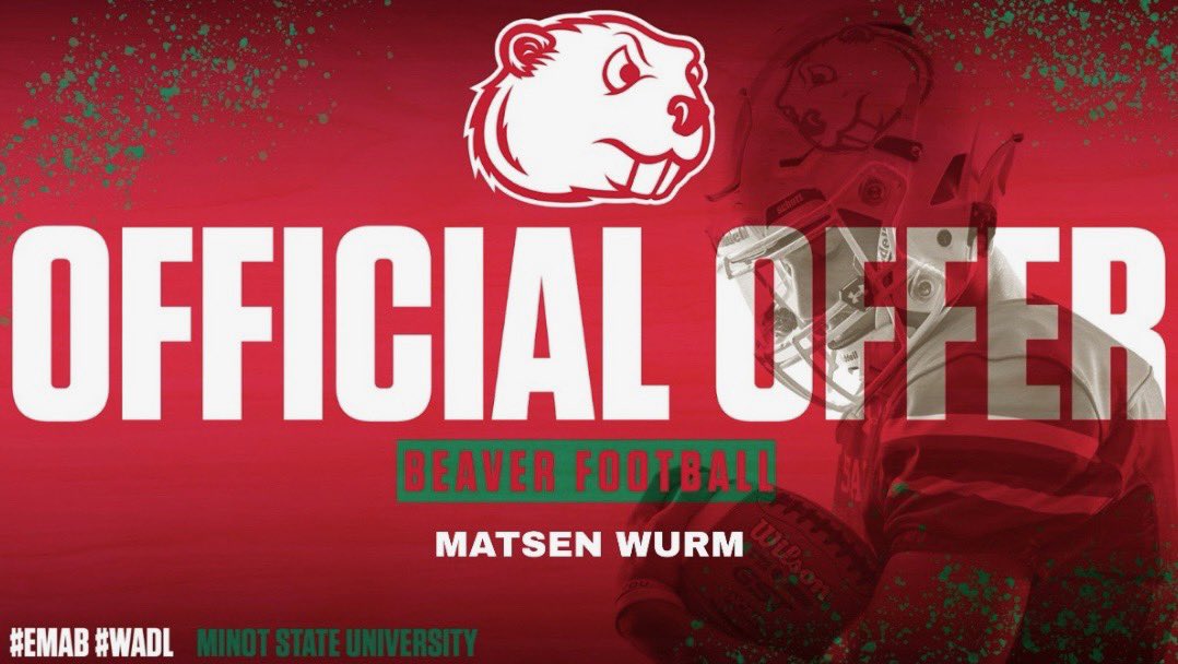 After great conversations with <a href="/Coach_D_Mac/">Darryl McBride Jr</a> I’m blessed to receive an offer from <a href="/MSUBeaversFB/">Minot State Football</a>! 🦫🦫🦫