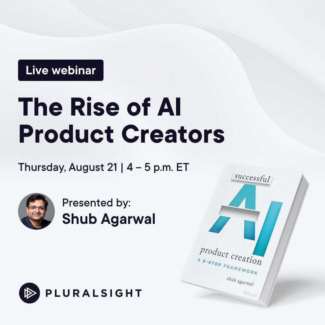 pluralsight's tweet image. Don’t just build an AI tool—architect one that drives real-world impact. On August 21, join us for a live webinar to see what it takes to craft intelligent systems that learn, adapt, and surprise: plrsg.ht/4mBtwtu

Check out webinar speaker Shub Agarwal’s book, Successful…