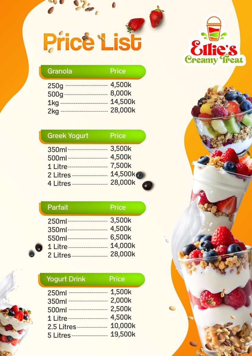 No need to spend 70,000 plus on parfait
Hit my Sis up, Ellie's Creamy Treat and enjoy yourself without breaking the bank <a href="/AdepojuRosemary/">Adepoju Ayomide Pearl</a>