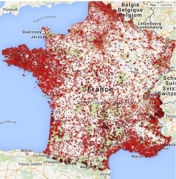 Map of all bars in France primarily serving alcohol