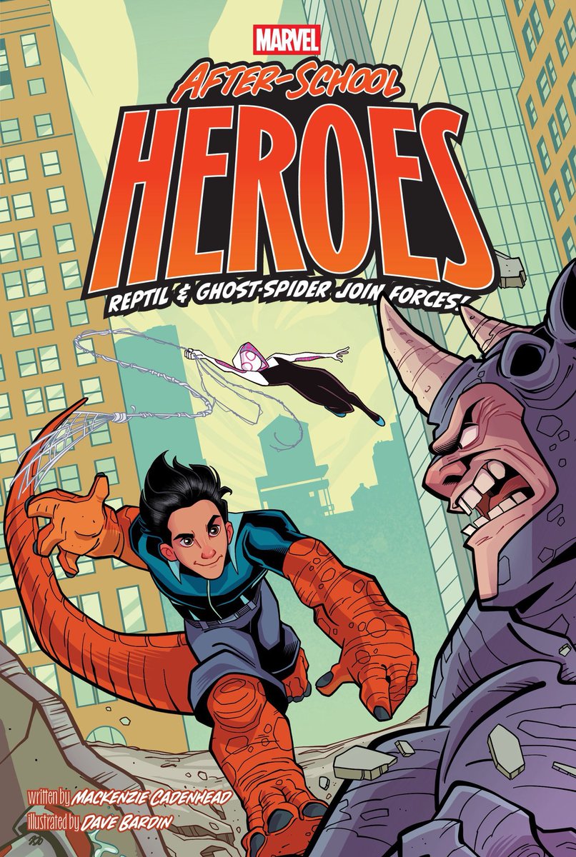 🕸️🦎Team-up alert! "Marvel After-School
Heroes: Reptil &amp; Ghost-Spider Join Forces!" hits shelves August 19th! 🦏 

Written by MacKenzie Cadenhead with cover and interior art by me!

Preorder now wherever you get your books. This one's gonna be heroic! 💫📚