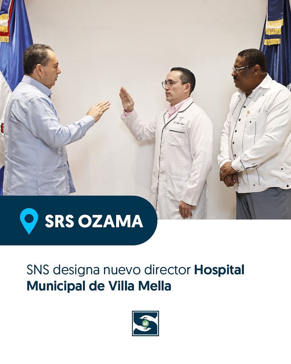 Servicio Nacional de Salud (@snsrdo) on Twitter photo ✋🏼El director ejecutivo del Servicio Nacional de Salud (SNS), <a href="/drmariolama/">Dr. Mario Lama</a>, juramentó este jueves al doctor Dimas Rafael Tejada Fernández como nuevo director del Hospital Municipal de Villa Mella.
📲Más en ensaluddigital.gob.do/sns-designa-nu…
#EnSaludDigitalSNS ✋🏼El director ejecutivo del Servicio Nacional de Salud (SNS), <a href="/drmariolama/">Dr. Mario Lama</a>, juramentó este jueves al doctor Dimas Rafael Tejada Fernández como nuevo director del Hospital Municipal de Villa Mella.
📲Más en ensaluddigital.gob.do/sns-designa-nu…
#EnSaludDigitalSNS