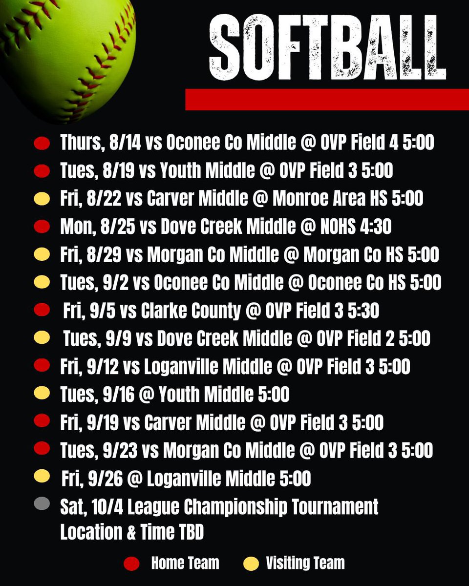 Fall sports are now in full swing, and we’re excited to introduce the Lightning Softball team! They’ll open their season today at OVP against Oconee Co Middle at 5:00. Let’s cheer them on as they knock it out of the park this year! 🥎⚡
