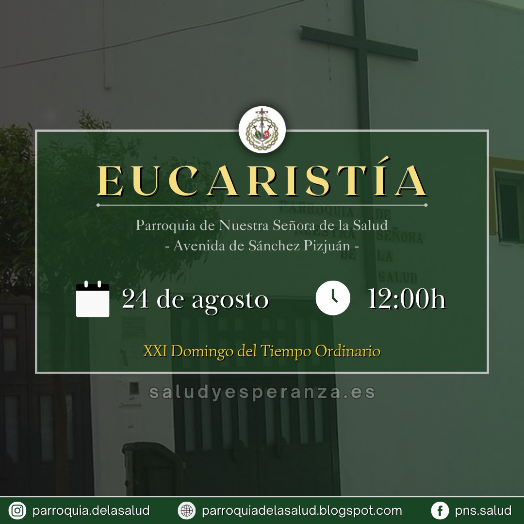 #Misa | A las 12:00h te invitamos a celebrar la #Eucaristía en nuestra querida #ParroquiaSaludSevilla.

⛪ Parroquia de Nuestra Señora de la Salud (Avenida Sánchez Pizjuán).

#SaludyEsperanza #KyrieEleison