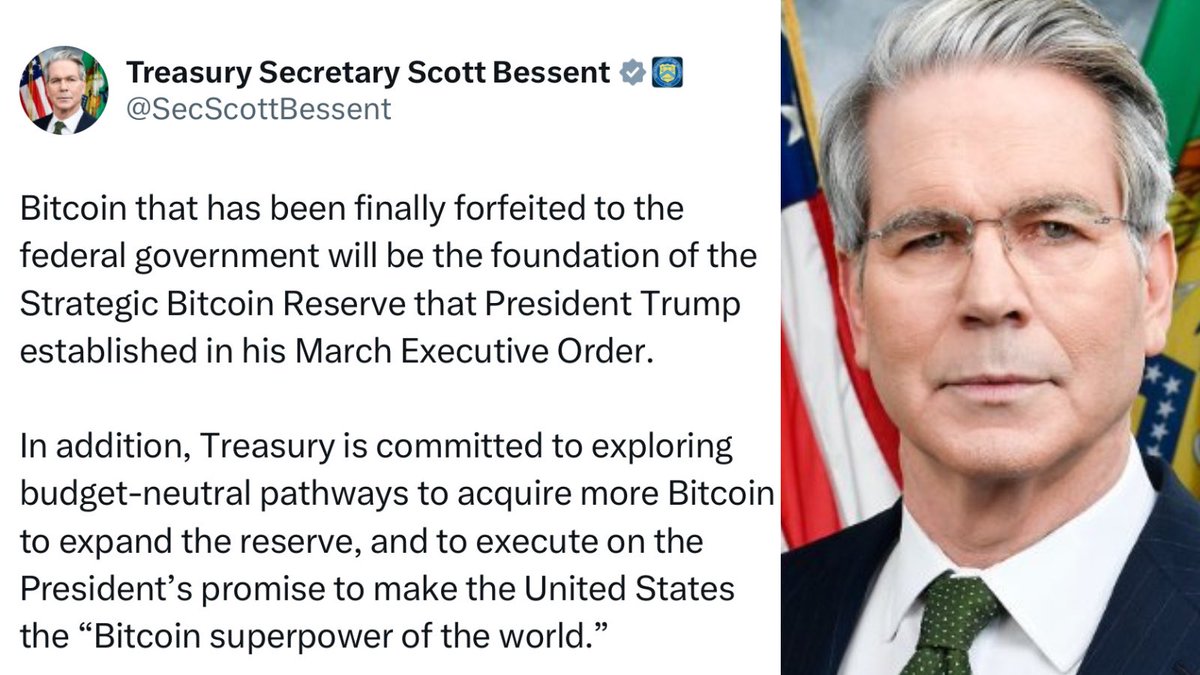 US Treasury Secretary Scott Bessent announcing Bitcoin reserve expansion