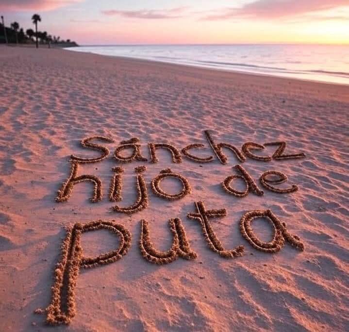 🇪🇸 | Sánchez ordena borrar mensajes ofensivos contra él escritos en la arena durante sus vacaciones.

Según ha revelado La Razón, agentes de la Guardia Civil recibieron instrucciones para eliminar mensajes insultantes el pasado 2 de agosto.