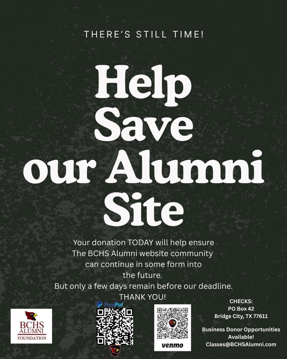 BCHSAlumni's tweet photo. All donations to support our https://t.co/SCybx4r6gD website community are tax-deductible. 
#cardinalsforever https://t.co/tVa8ALe8Vj