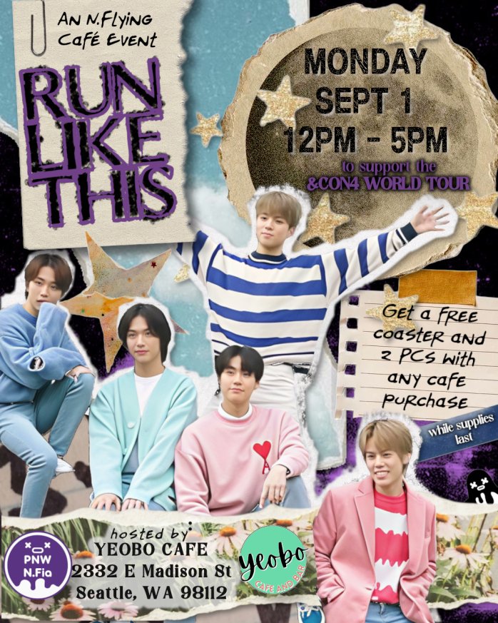 rbees91's tweet photo. So excited for @NFlyingofficial in #seattle September 2! To celebrate, come to Yeobo Cafe on September 1 for our #RunLikeThis Fan Cafe Event! #NFlying #NFIA #pnw https://t.co/2EUwHN4dAf