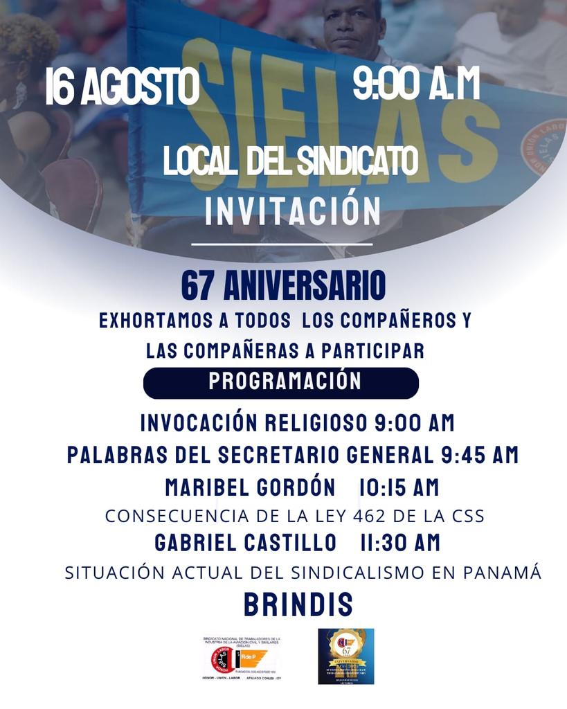 Atención trabajadores afiliados a SIELAS.
#SIELASACTIVO #SIEMPRECOMBATIVO #TrabajadoresUnidos #Aniversario67 <a href="/ITF_Americas/">ITF Americas</a> <a href="/conusi21/">CONUSI</a>