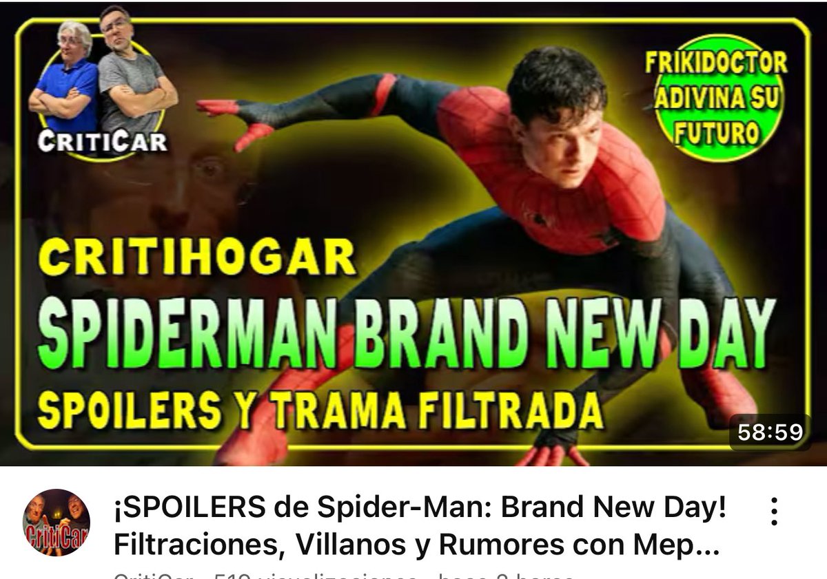 Nuevo #Critihogar con @acevedismos. Leemos los spoilers de #spidermanbrandnewday y recurrimos al oráculo para saber si la película va a ser buena o mala: youtu.be/1_hLjvaExBs?si…