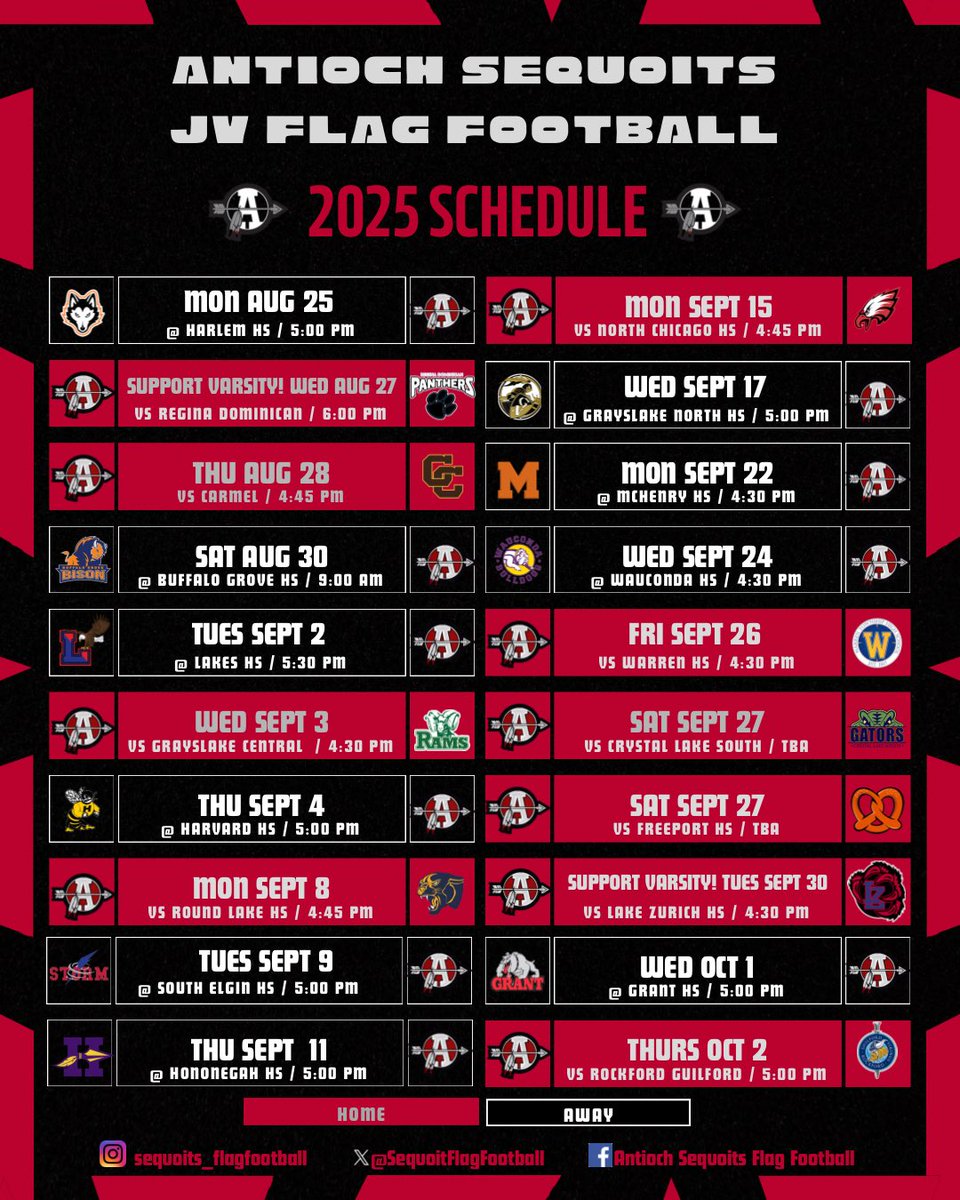 2025 Antioch Sequoits Varsity &amp; JV  Flag Football Schedule‼️ 🏈#OwnTheThrone