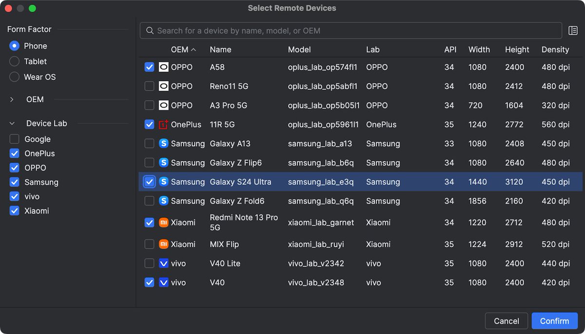 Android Developers (@androiddev) on Twitter photo 📲 Test on real devices directly from Android Studio with Android Device Streaming → goo.gle/3Jeidt7
With Partner Device Labs you can access a fleet of devices from Samsung, Xiaomi, OPPO, and more — available in <a href="/AndroidStudio/">Android Studio</a> Narwhal. 📲 Test on real devices directly from Android Studio with Android Device Streaming → goo.gle/3Jeidt7
With Partner Device Labs you can access a fleet of devices from Samsung, Xiaomi, OPPO, and more — available in <a href="/AndroidStudio/">Android Studio</a> Narwhal.