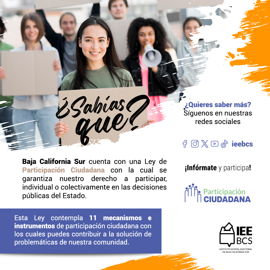 #BCS cuenta con una Ley de Participación Ciudadana, un derecho que todos tenemos para intervenir y participar, en las decisiones públicas, en la formación, ejecución y evaluación de las políticas, programas y actos de gobierno.

cbcs.gob.mx/index.php/cmpl…