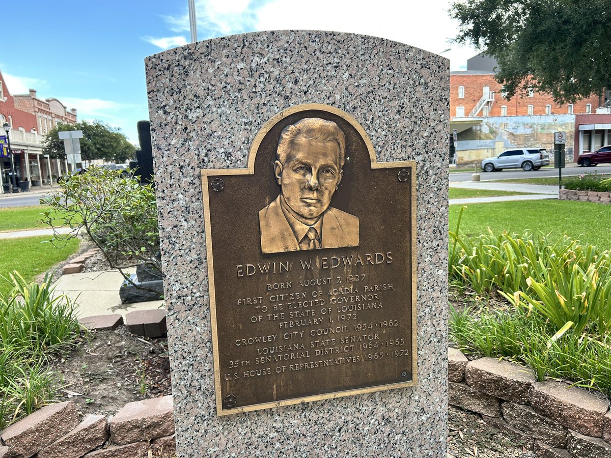 Edwin Edwards, Louisiana’s only four term governor, is honored in the courthouse square in Crowley, the city where he resided until he moved into the Governor’s Mansion in Baton Rouge in 1972. #LaGov #LaLege