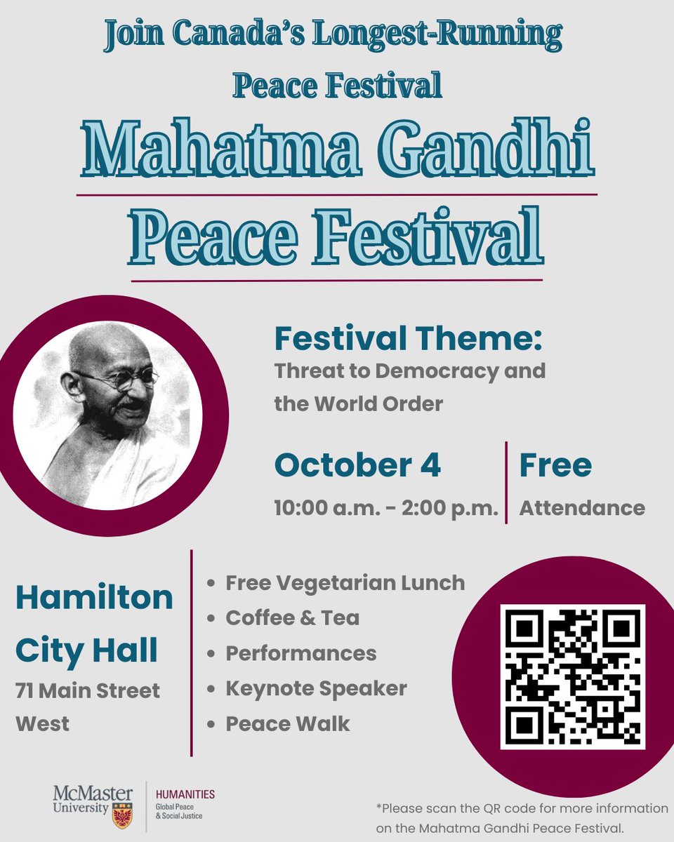 Join us for the 33rd annual Mahatma Gandhi Peace Festival!

Mark your calendars for October 4 as we join together for the 33rd annual Gandhi Peace Festival. This year we will explore the theme of “Threat to Democracy and the World Order.”

Stay tuned for more details.☮️