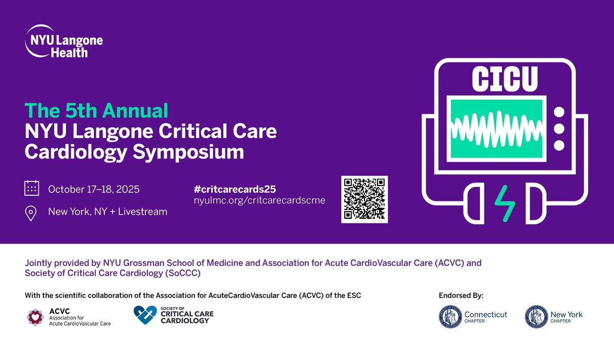 James Horowitz (@jameshorowitzmd) on Twitter photo 🚨 Registration OPEN for 5th Annual Critical Care Cardiology Symposium at <a href="/nyulangone/">NYU Langone Health</a>! #critcardcards25
Now THREE days!!
💥<a href="/SocietyOfCCC/">Society Of Critical Care Cardiology</a> pre-meeting on 10/16
💥1.5 day main event 10/17-18
🤯 FREE post- workshops 10/18
💥FIT & APP Mentoring Lunch
💥<a href="/CardioNerds/">CardioNerds</a> Poster Session 🚨 Registration OPEN for 5th Annual Critical Care Cardiology Symposium at <a href="/nyulangone/">NYU Langone Health</a>! #critcardcards25
Now THREE days!!
💥<a href="/SocietyOfCCC/">Society Of Critical Care Cardiology</a> pre-meeting on 10/16
💥1.5 day main event 10/17-18
🤯 FREE post- workshops 10/18
💥FIT & APP Mentoring Lunch
💥<a href="/CardioNerds/">CardioNerds</a> Poster Session