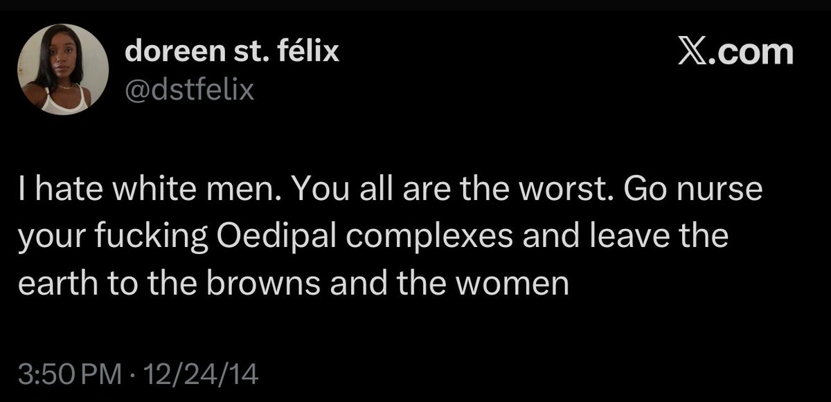 The author of the insane “Aryan princess” article in The New Yorker, just in case you had any doubts about what fuels this deranged discourse: