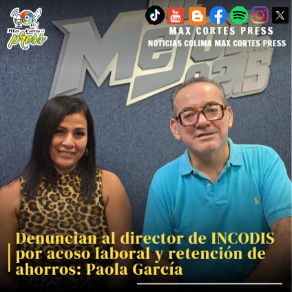 maxcortespress's tweet photo. Denuncian al director de #INCODIS por #AcosoLaboral  y retención de ahorros: Paola García
✅   Escucha la entrevista aquí: 👇
https://t.co/y1MANuzL9N
#Colima #MaxCortesPress #noticias #lamejorfm #fyp #parati #LBN #LasBuenasNoticiasTambienSonNoticia https://t.co/9iYTh9bw0n