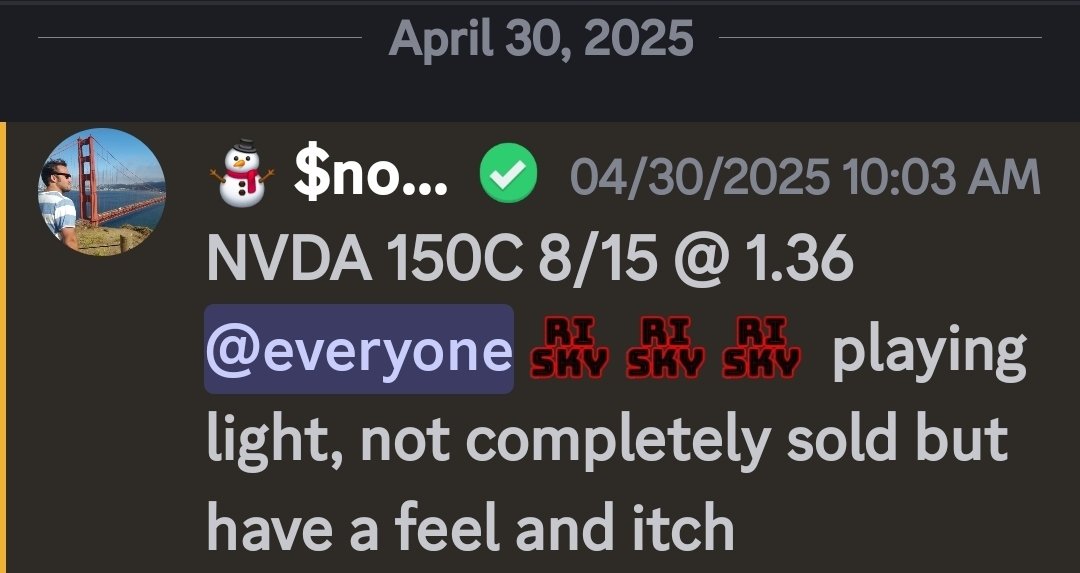 goldrushacademy's tweet photo. Late post, but necessary 📈💥

Back in April, 
 called NVDA 150C 8/15 @S__d0t
 $1.36.

Fast forward—patience, timing, and the right setup—and it ripped to $33.00+ 🚀💰
That’s 2000%+ for those keeping score.

Trading isn’t about being in the market 24/7.
It’s about having the skill to wait… and the confidence to strike.
Patience pays. Skill multiplies.

#OptionsTrading #StockMarket #PatiencePays #SkillOverLuck #BigGains #TraderLife #NVDA #2000PercentClub #CapitalizingOpportunities #MarketWins