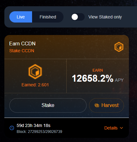 Hello, Core Custodian community 🌐 

We’re excited to announce that the new staking for $CCDN is now live on ccswap.app 🚀. 

Stake your tokens 💰 today to start earning rewards 🎯, secure your assets 🔒, and grow your portfolio 📈.

 Join the $CCDN staking now!
