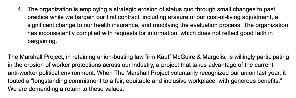 🚨Today, we sent a letter to @marshallproj leadership expressing concern about their denial of bargaining obligations. Management has repeatedly denied members Weingarten rights, engaged in an illegal layoff, and more — we need your help to demand that they bargain in good faith.