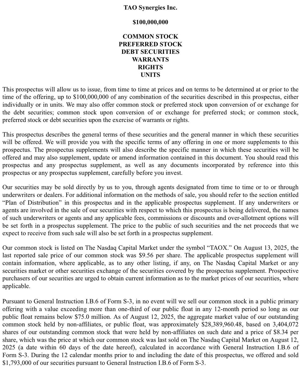 TrackFilings's tweet image. $TAOX $100 million offering to buy more $TAO:

sec.gov/Archives/edgar…