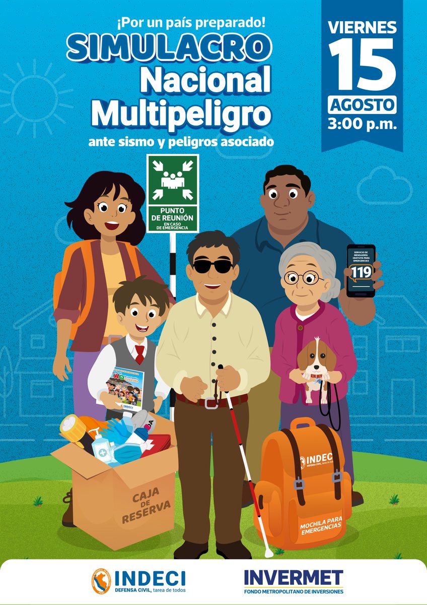 🏠⚠️ ¡Prepárate para el Simulacro Nacional Multipeligro! ⚠️🏠

📅 Fecha: Viernes 15 de agosto
🕒 Hora: 3:00 p.m.
🎯 Meta: Proteger tu vida y la de quienes te rodean.