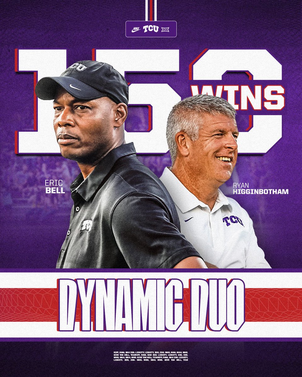 A tremendous accomplishment for a legendary duo 🤝

Congratulations to head coach Eric Bell and associate head coach Ryan Higginbotham for 150 wins at TCU!