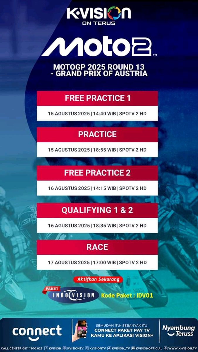 GSkymedia's tweet image. 🏁 GRAND PRIX OF AUSTRIA – Round 13 🏁
Siapakah yang bakal membatalkan dominasi? ⚡🏆
Saksikan keseruannya
✅ Info wa.me/62818820753
#KVisionOnTerus #KVision #AustrianGP #MotoGP #Parabolasalatiga #TVBerlangganan #ParabolaSalatiga #SPOTV