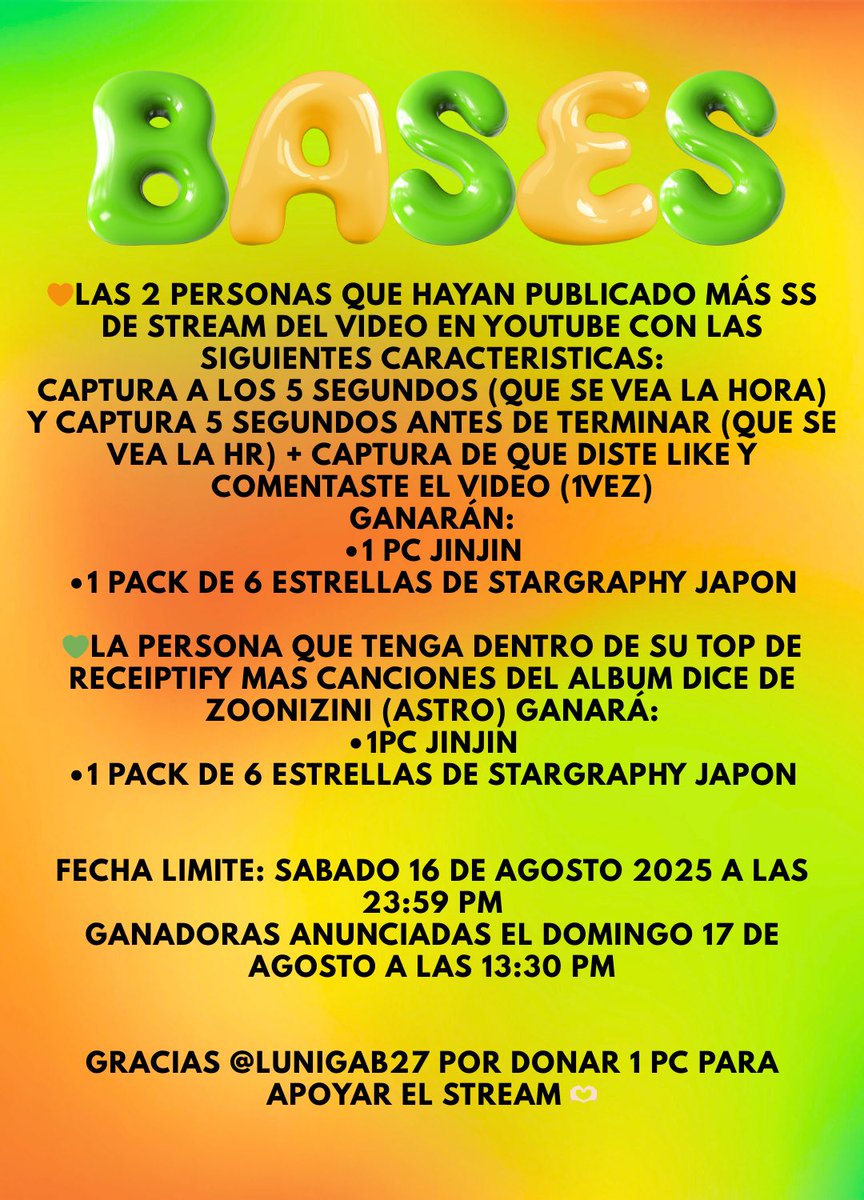 ItsSteph_RG's tweet image. Recuerden q tenemos este giveaway x stream, participen y demostremos a JinJin y MJ cuanto los amamos y apoyamos!
🧡2 ganadoras x mas pruebas d stream al MV 
💚1 ganadora x prueba de stream y mas canciones de #DICE escuchadas en Spotify (prueba a través de RECEIPTIFY) #ZOONIZINI