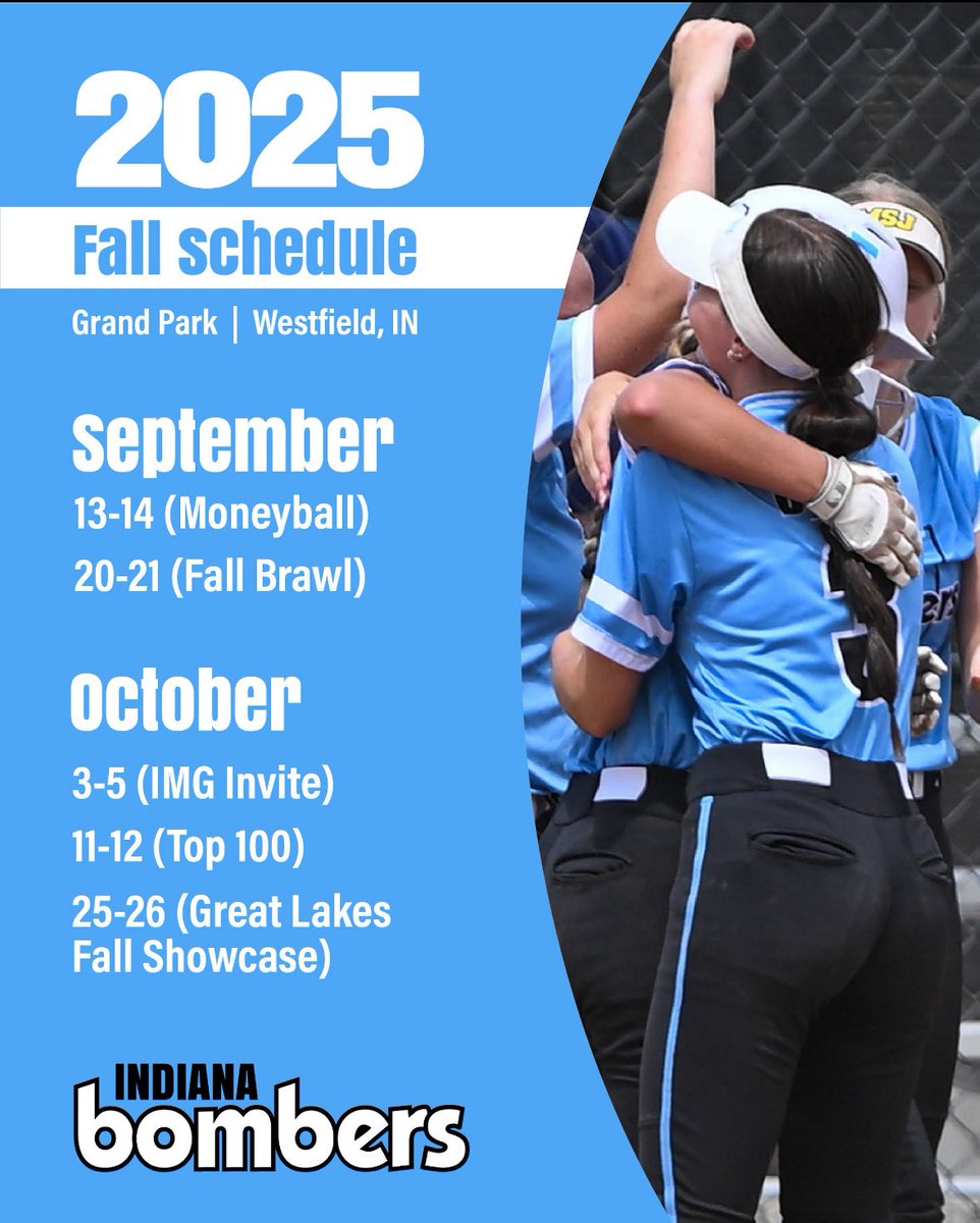 Check us out this fall! Excited to join <a href="/18uOsborne/">Indiana Bombers 18u Osborne</a> this season! 

<a href="/MeganAliverti/">Megan Aliverti</a> <a href="/CoachA_A_Ron/">Aaron Daldos</a> <a href="/CoachD_TUSB/">Don Danklefsen</a> <a href="/CoachHoelmer/">Coach Hoelmer</a> <a href="/cholm7/">Courtney Holm</a> <a href="/CoachScibelli/">Coach Tony Scibelli</a> <a href="/CoachHeflin13/">Elaine Heflin</a> <a href="/Coach_Henery/">Adriene Henery</a> <a href="/CoachDWittSB/">Dan Davis</a> <a href="/LindsayFico/">Lindsay Fico</a> <a href="/FCGrizSoftball/">Franklin College Softball</a> <a href="/CoachNeubauer_6/">Katie Neubauer</a> <a href="/meghanbontragr_/">Meghan Bontrager</a> <a href="/DePauwSoftball/">DePauw Softball</a> <a href="/millikinsb/">Millikin University Softball</a>