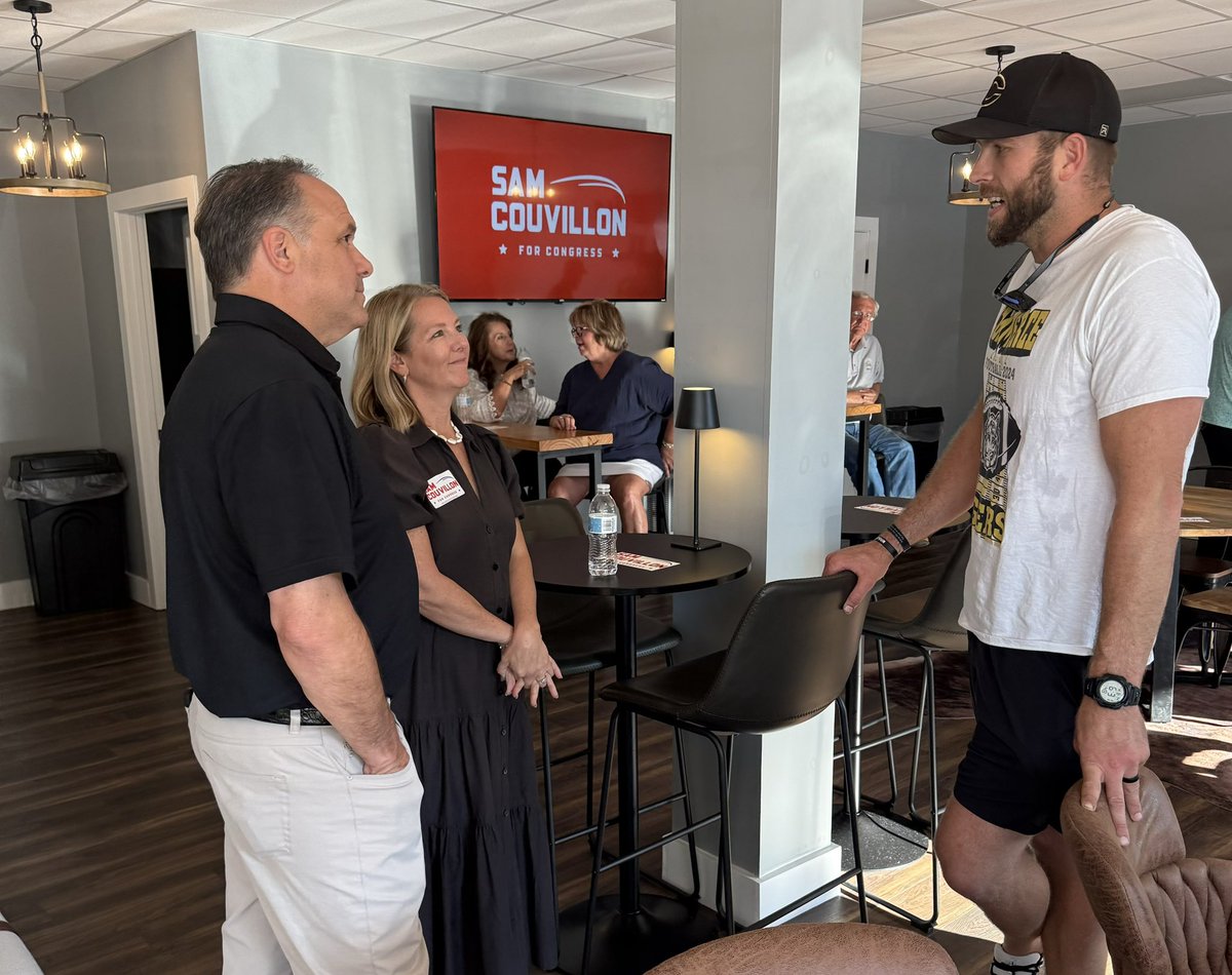 sam_couvillon's tweet photo. Great day in Commerce today! Started with WJJC and Craig Fisher, had a great Couvillon for Congress meet and greet, and then joined the Commerce Tigers for their pre-season pep rally. Thanks to everyone who came out! https://t.co/RJKAXH7Vef
