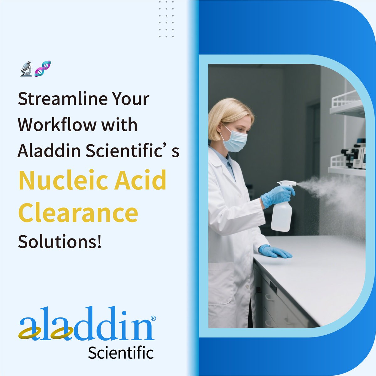 AladdinSci's tweet image. Say goodbye to contamination! 🧼 Aladdin’s Nucleic Acid Clearance tools help you remove residual DNA/RNA from lab surfaces, reagents &amp;amp; tools.
#CleanLab #DNAFree #NucleicAcidClearance #AladdinScientific

🔗 Aladdin Scientific&apos;s Nucleic Acid Clearance Products:…