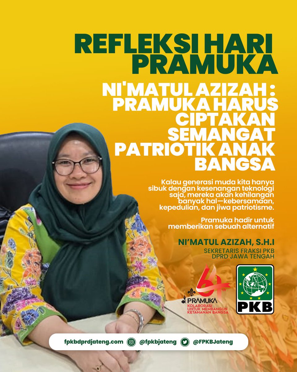FPKB_DPRDJateng's tweet photo. Pramuka Indonesia jadikan anak bangsa berjiwa patriot.@DPP_PKB @cakimiNOW @EmHasanuddin @yusuf_ch @hamid_amx @Sukirman_Kir
#HariPramuka https://t.co/BgBeyGGFA5